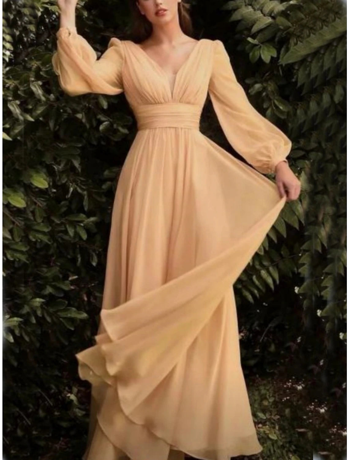 Dusty Blue Chiffon A-Line V-Neck Floor-Length Bridesmaid Dress