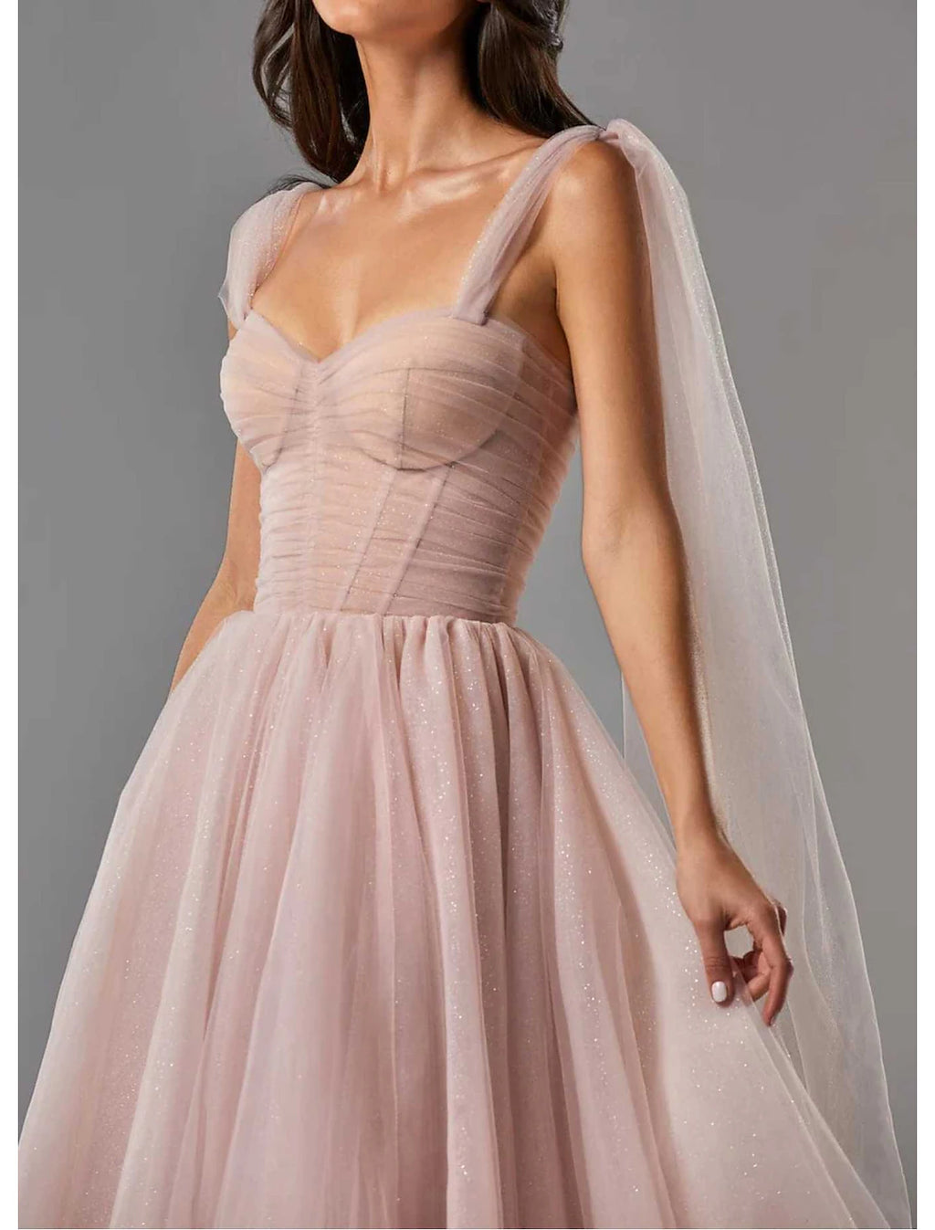 Vestidos de cóctel con corsé, para graduación, cumpleaños, hasta la rodilla, sin mangas, cuello cuadrado, tul con purpurina