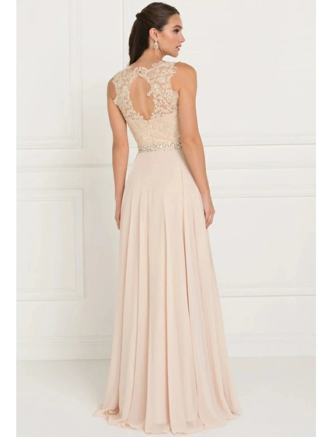 Petal Lace A-Line Floor-Length Bridesmaid Dress with Lace Bodice and Illusion Neckline