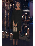 Black Crepe Knee-Length Sheath Dress with Cape Sleeves