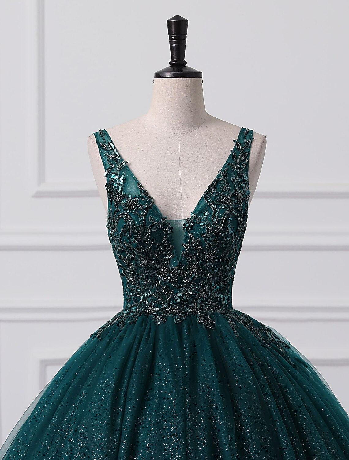 Emerald Glitter Ball Gown Floor-Length Evening Dress with Sequin Bodice
