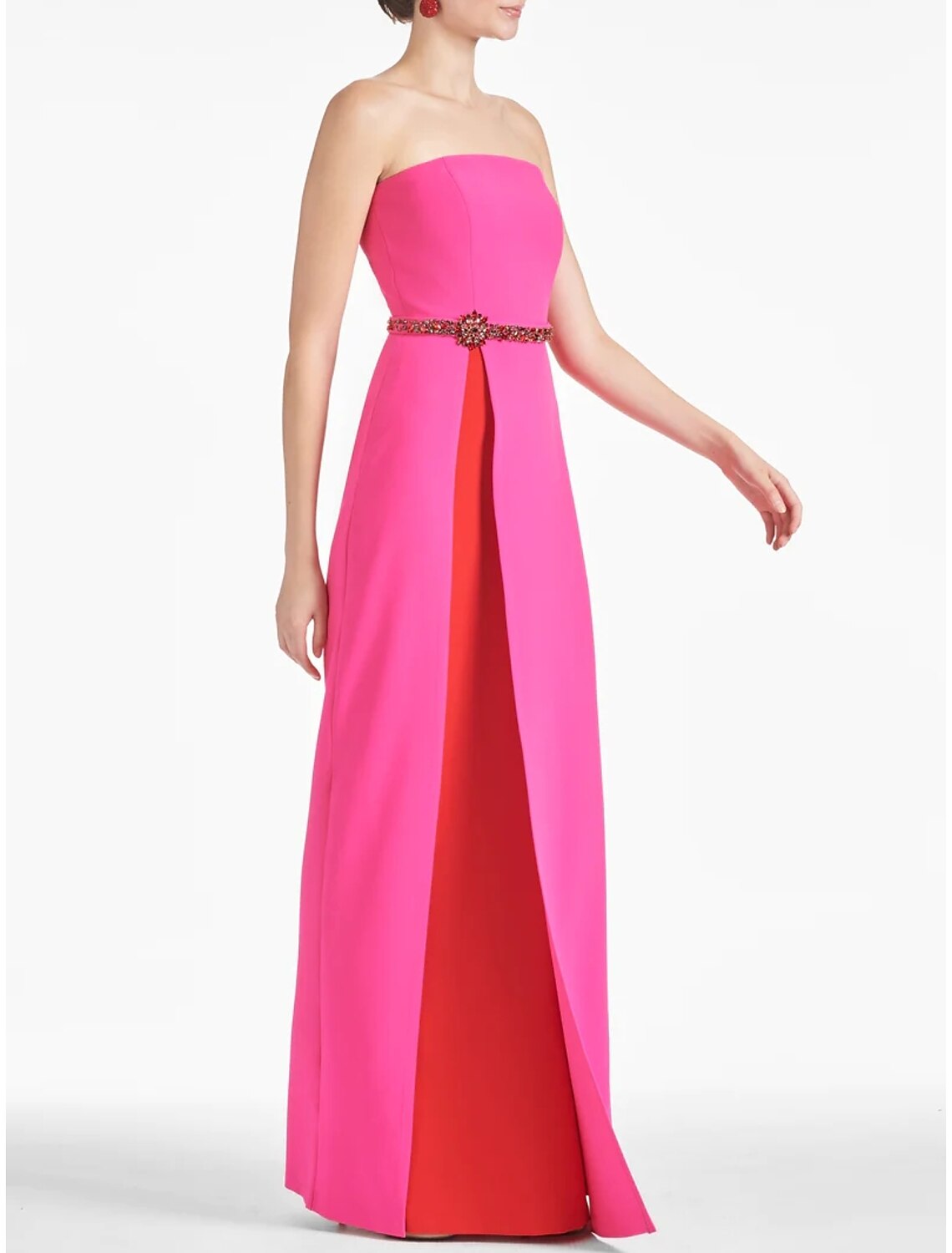 Abito da sera nero a trapezio, elegante, formale, lunghezza alla caviglia, senza maniche, senza spalline, con paillettes e cristalli glitterati