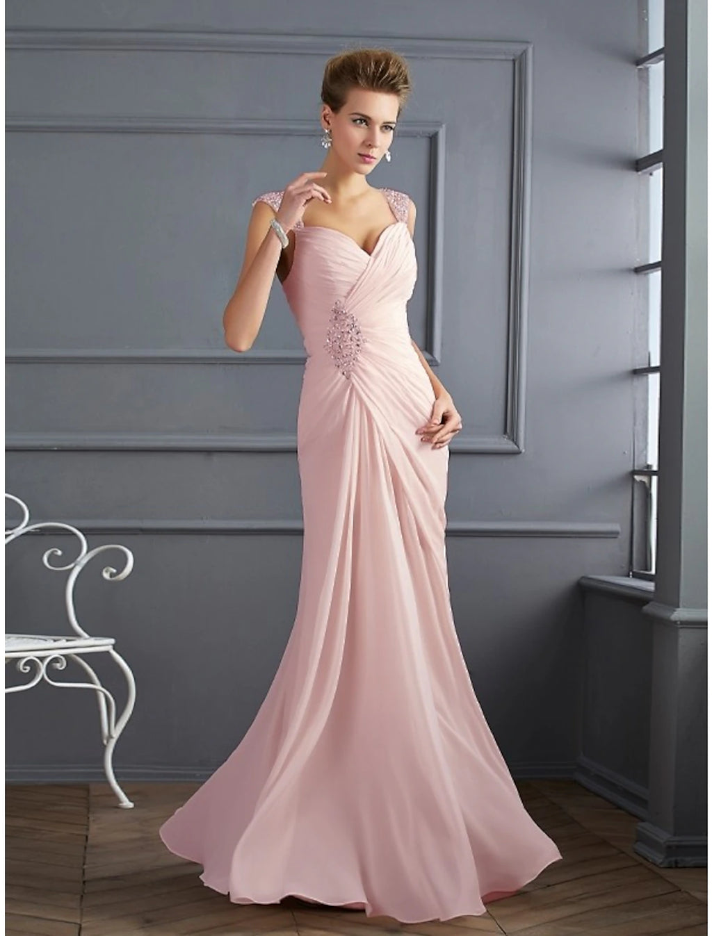 Vestido de noche de sirena/trompeta con brillo y destellos, vestido formal de graduación, largo hasta el suelo, sin mangas, tirantes finos, de gasa con fruncido de diamantes de imitación