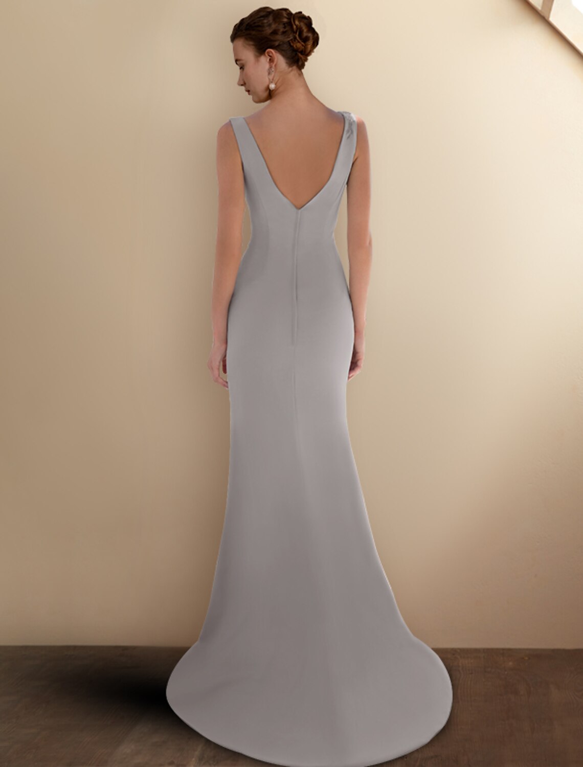 Vestido elegante de sirena/trompeta para madre de la novia, cuello joya, cola larga/cepillo, de gasa, sin mangas, chaqueta corta, con apliques