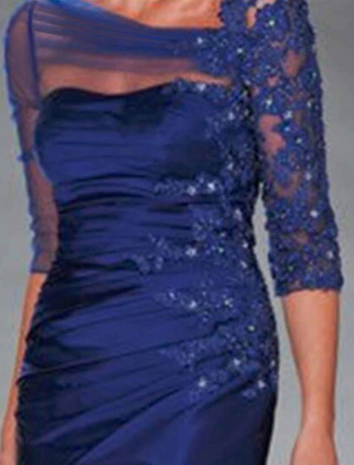 Sheath / Column Mother of the Bride Dress Wedding Guest Elegant See Through Bateau Neck Knee Length Taffeta 3/4 Length Sleeve with Beading Appliques Ruching