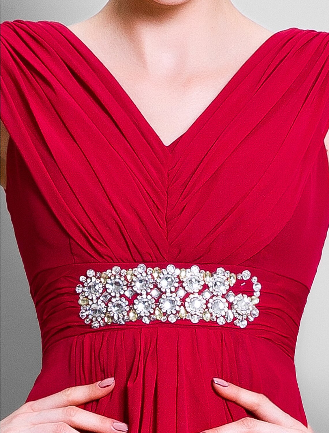 Abito da madre della sposa a trapezio, con scollo a V, schiena scoperta, lunghezza al pavimento, in chiffon, senza maniche, con drappeggio laterale in perline