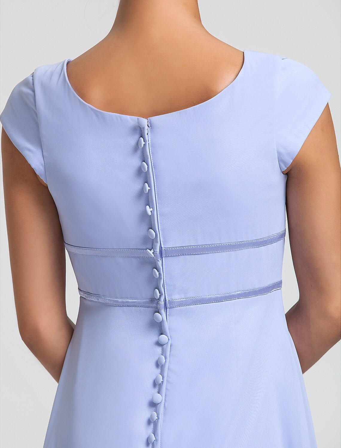 Vestido de dama de honor con corte tubo/columna, escote cuadrado, manga corta, elegante, largo hasta el suelo, de gasa, con faja/cinta/plisado