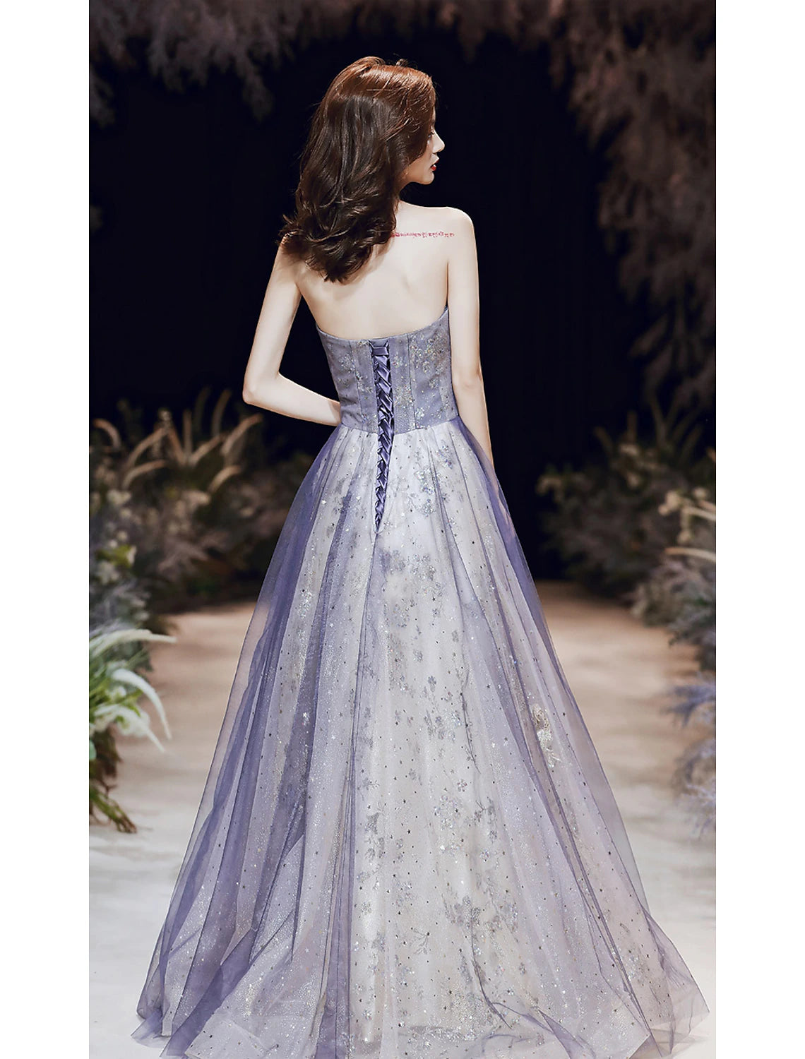 Abito da sera formale da cerimonia, elegante, scintillante, senza spalline, senza maniche, lungo fino al pavimento, in raso con