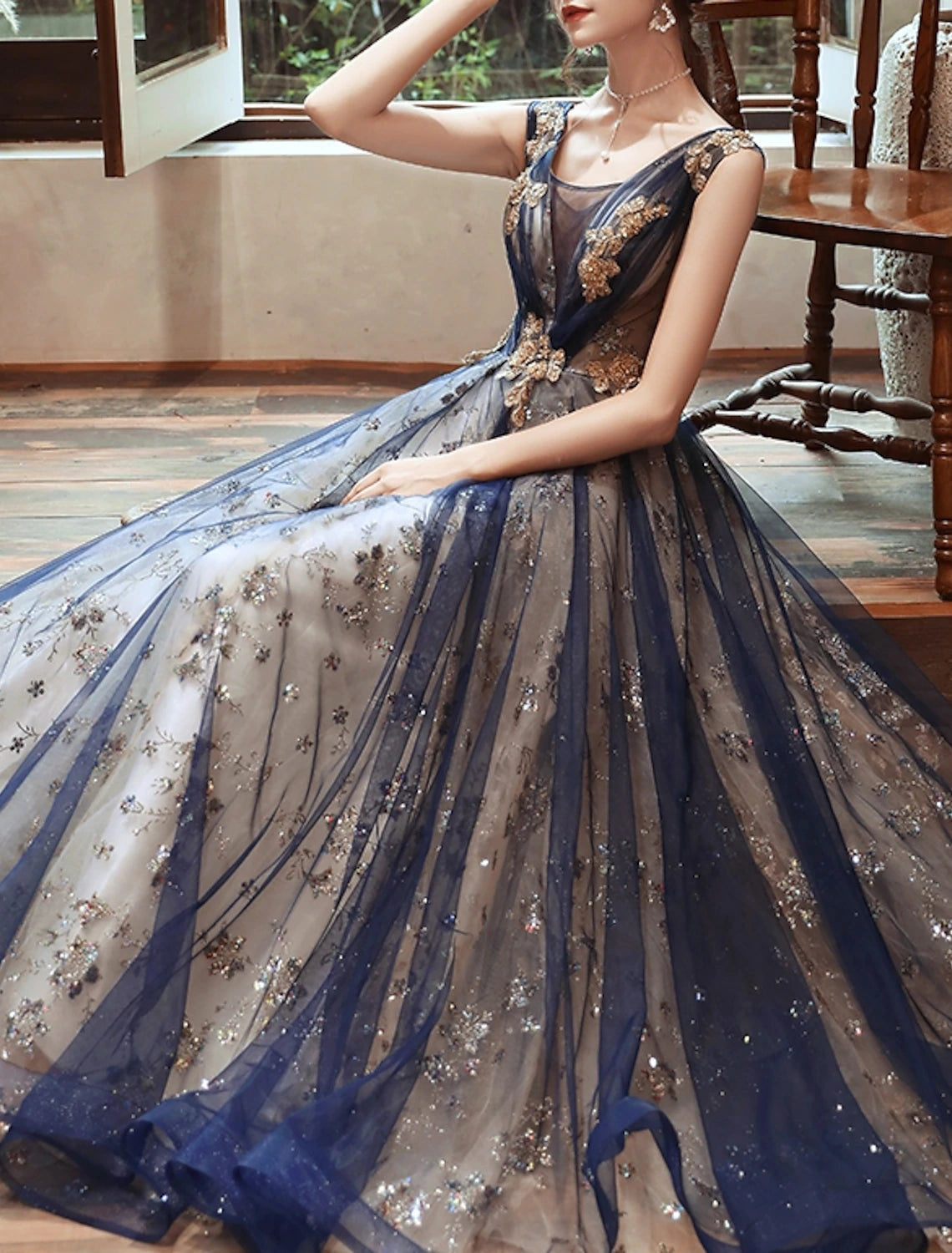 A-Line Prom Dresses Glittering Dress Evening Party Wedding Guest Floor Length Sleeveless Scoop Neck Organza with Sequin 2025