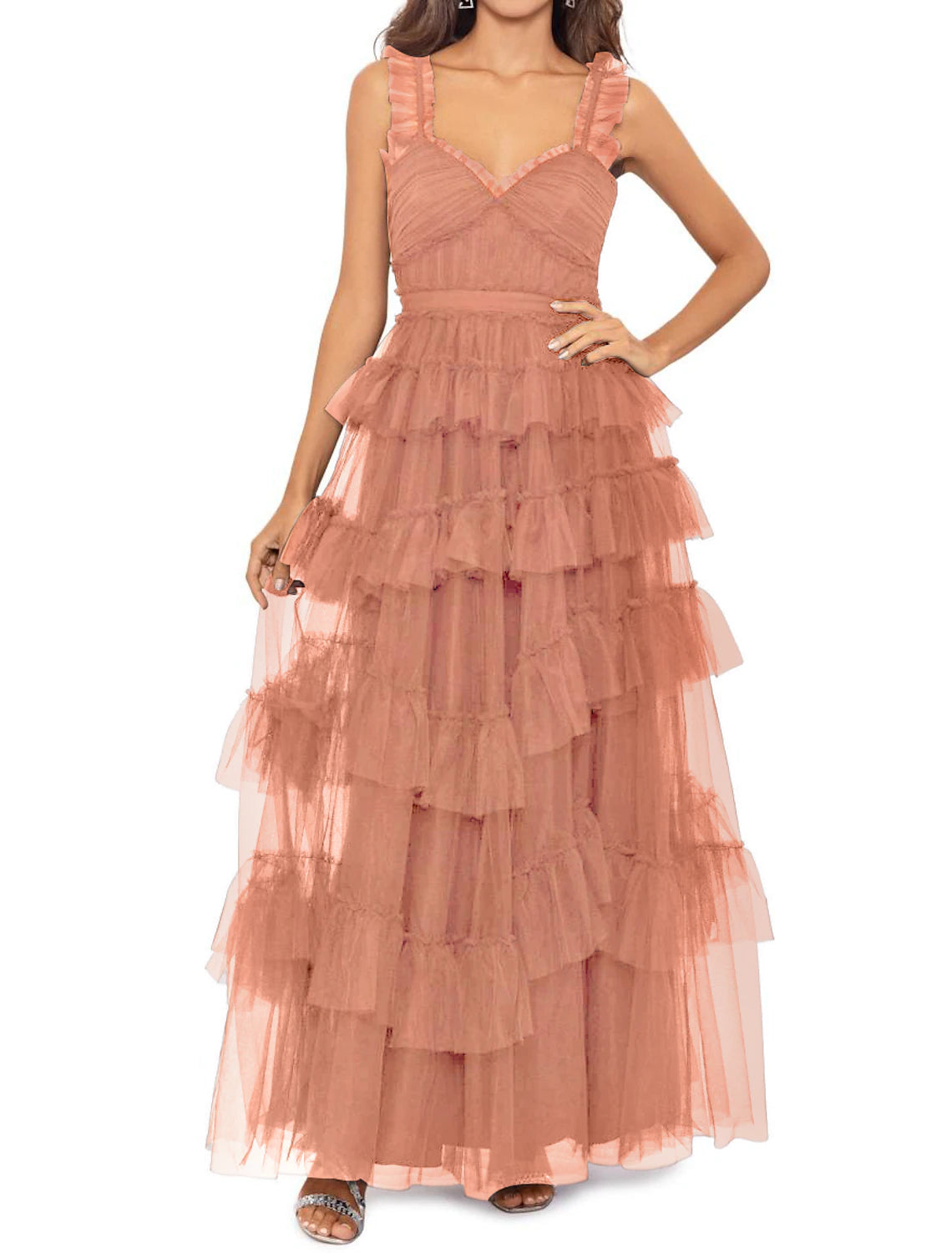 Vestido de fiesta largo hasta el suelo, sin mangas, con escote en forma de corazón, de tul y espalda entallada, color puro, 2025