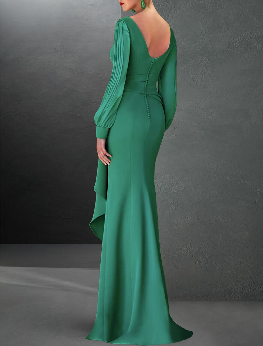 Vestido de noche de corte A para invitada de boda, elegante vestido formal negro de otoño con cola larga, cuello joya, gasa con volantes y abertura 2025
