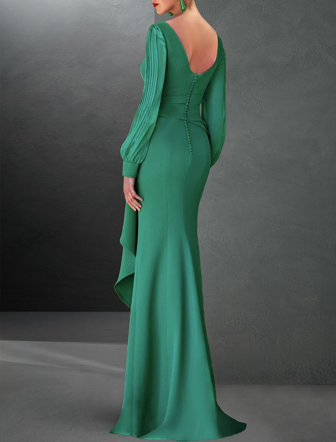Vestido de noche de corte A para invitada de boda, elegante vestido formal negro de otoño con cola larga, cuello joya, gasa con volantes y abertura 2025