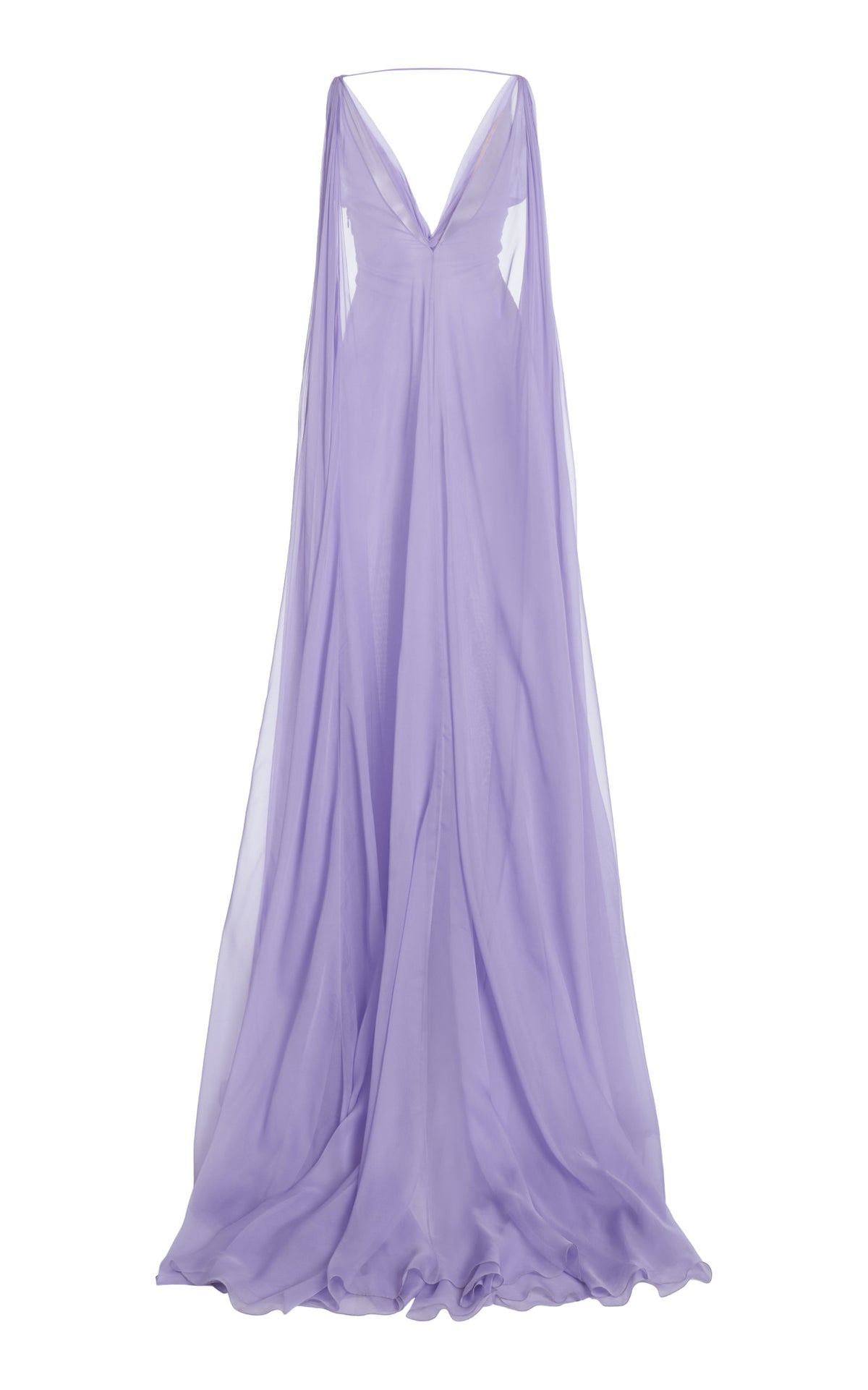 Lavender Chiffon A-Line Floor-Length Dress with V-Neck and Twisted Bodice