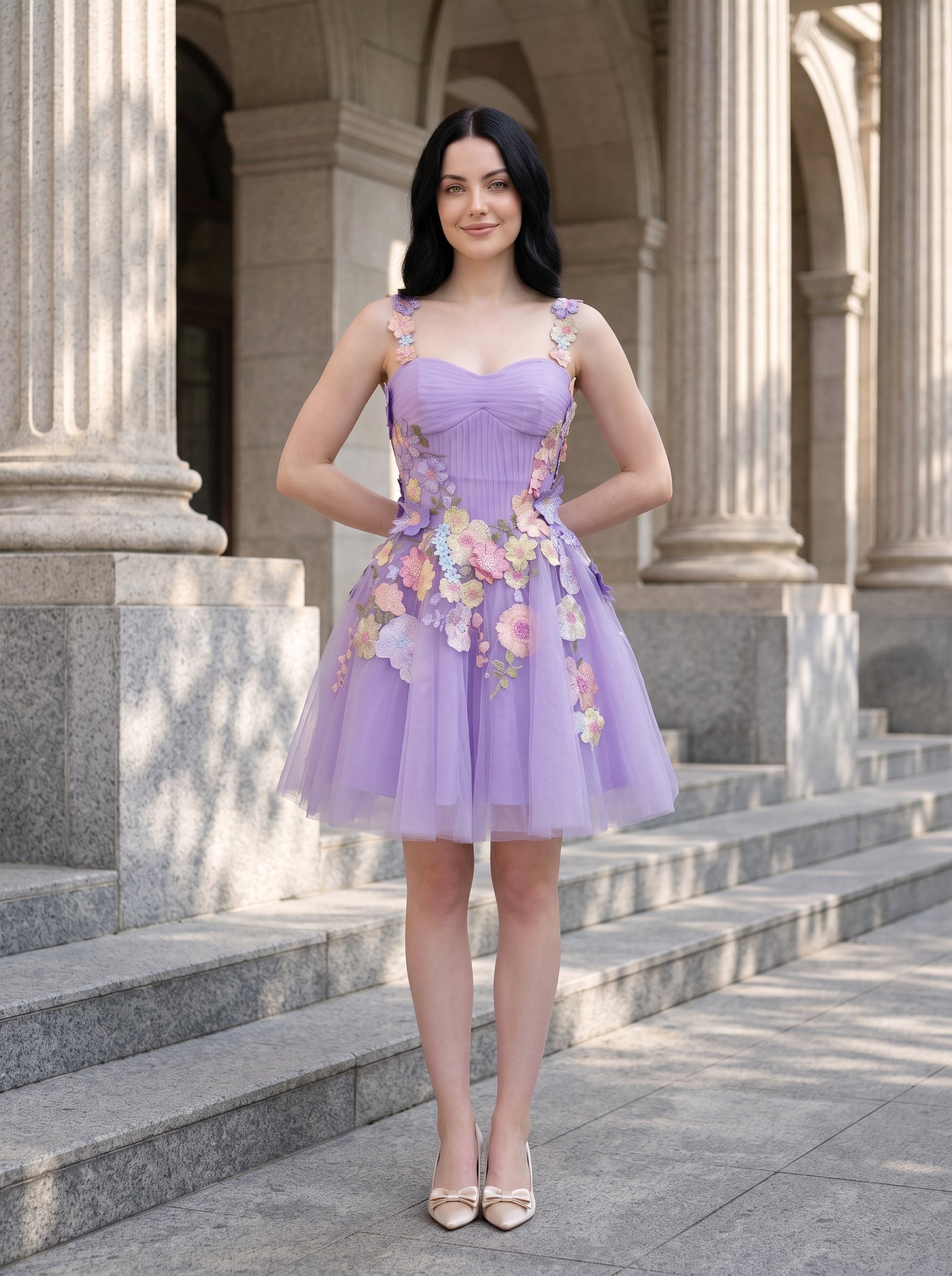 Lavender Tulle A-Line Sweetheart Lace-Up Back Short Dress - jimiss
