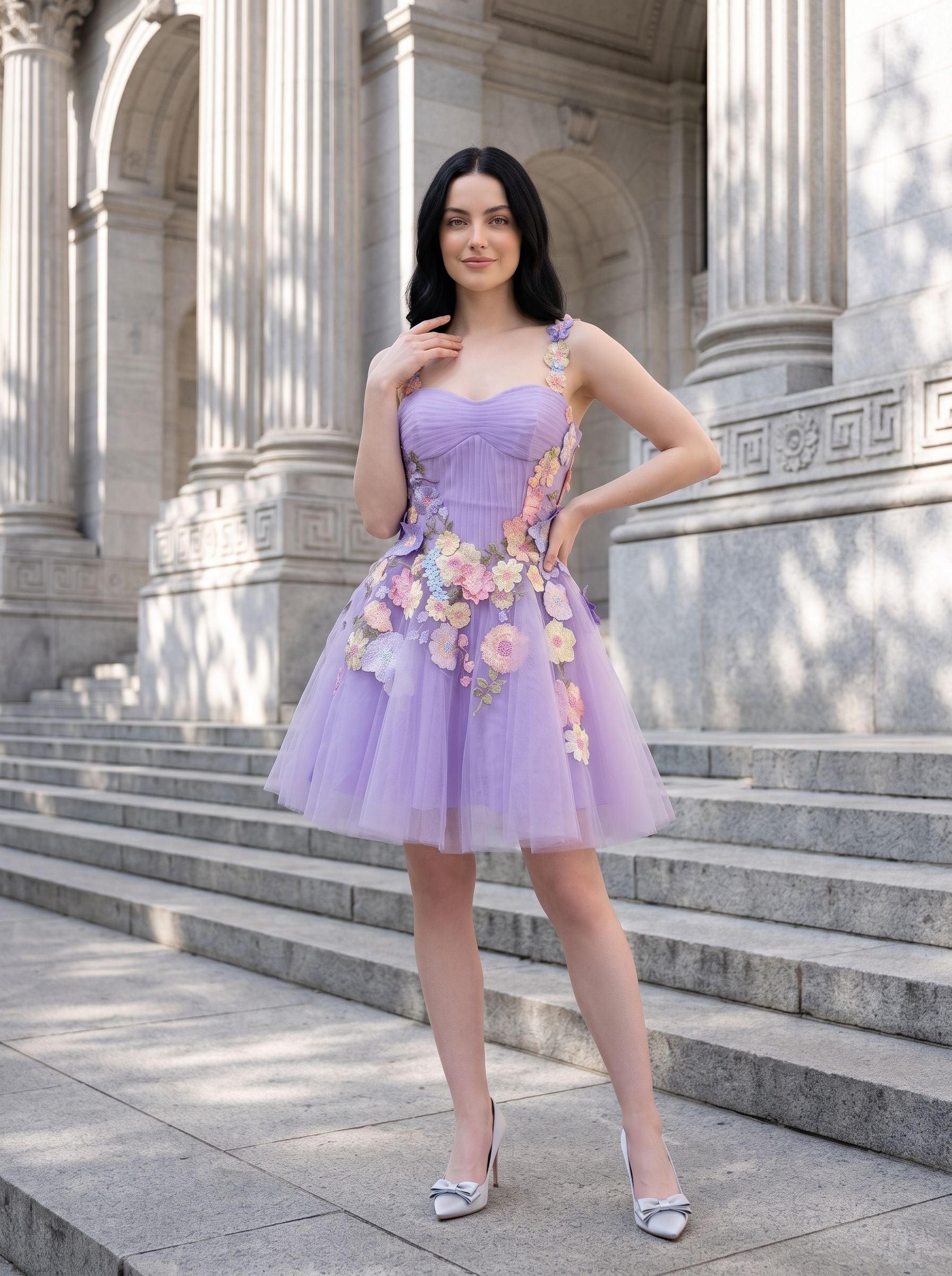 Lavender Tulle A-Line Sweetheart Lace-Up Back Short Dress - jimiss