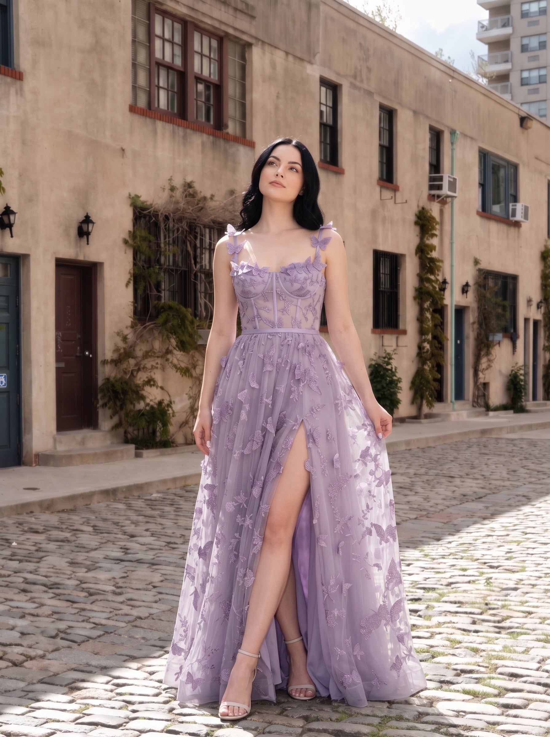 Lavender Tulle A-Line Sweetheart Zipper Back Floor Length Dress - Jimiss