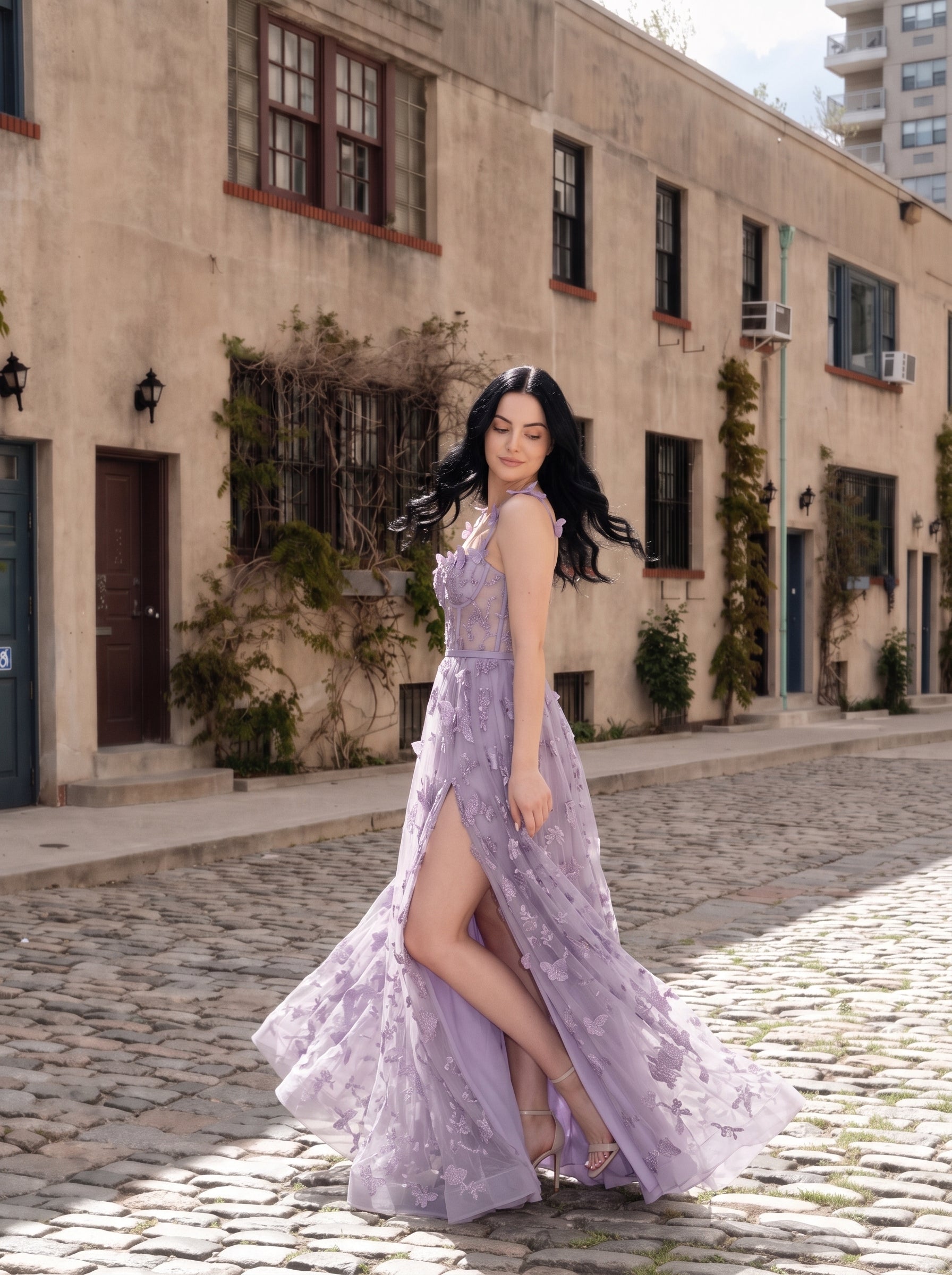 Lavender Tulle A-Line Sweetheart Zipper Back Floor Length Dress - Jimiss