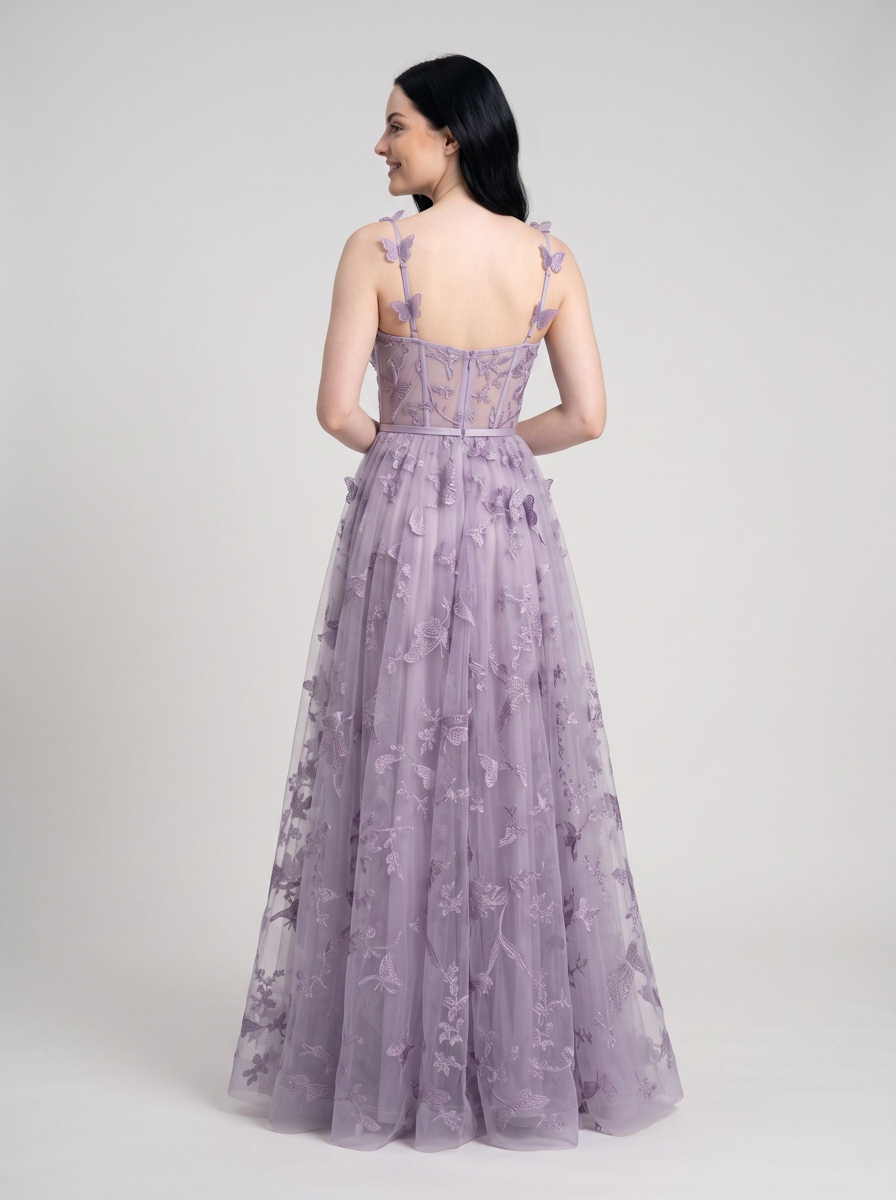 Lavender Tulle A-Line Sweetheart Zipper Back Floor Length Dress - Jimiss