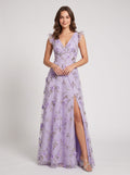 Lavender Tulle A-Line V-neck Illusion Back Floor-Length Dress Front View - Jimiss