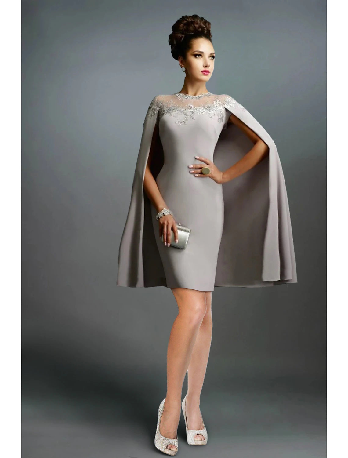 Vestido de noche estilo sirena/trompeta, estilo vintage, para invitada de boda, estilo Kentucky Derby, largo hasta la rodilla, sin mangas, hombros descubiertos, capas de tela con volantes fruncidos y bordados.