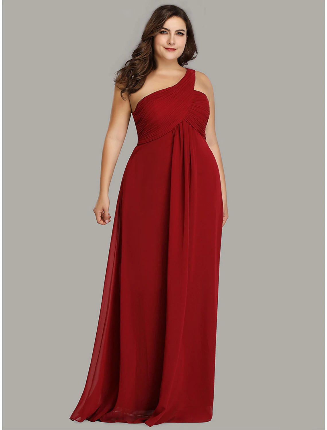 Royal Blue One Shoulder Pleated A-Line Chiffon Floor-Length Bridesmaid Dress