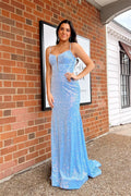 Glamorous Mermaid Sweetheart Sleeveless Ruched Sky-Blue Train Prom Dress