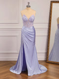 Lilac Satin sheath-column sweetheart low-back floor-length Dress - Jimiss