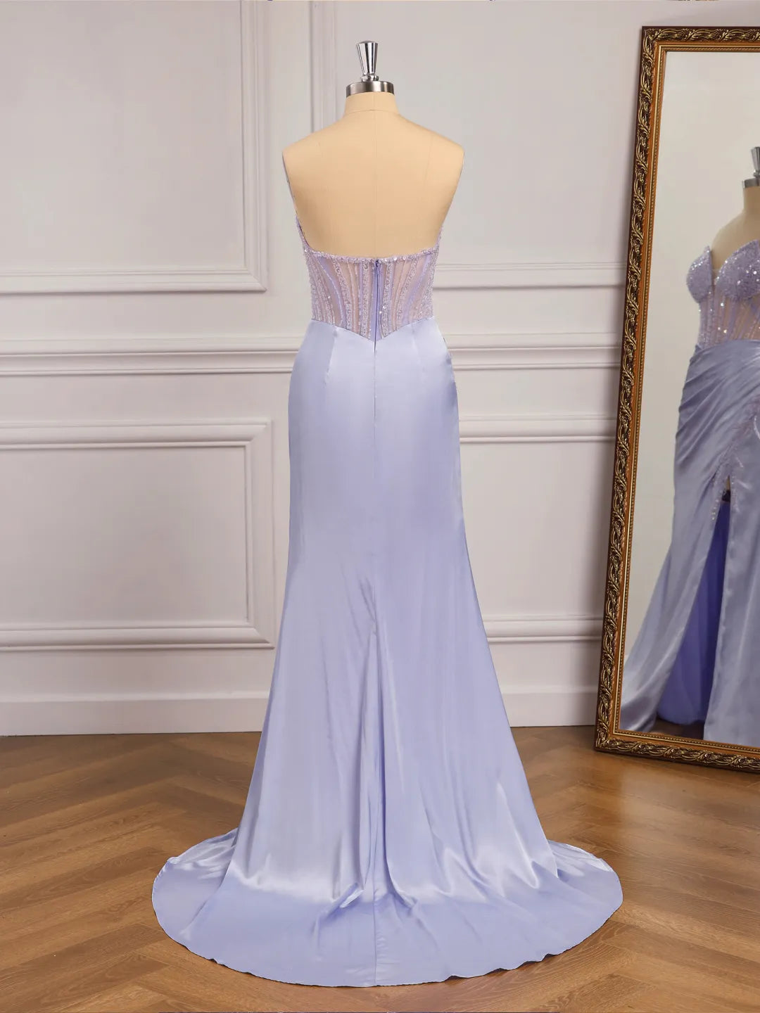 Lilac Satin sheath-column sweetheart low-back floor-length Dress - Jimiss