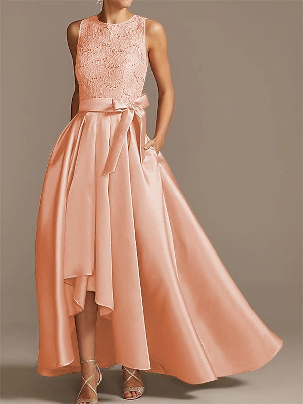 Cinturón de satén de princesa en forma de A, aplique de cinta, bajo, redondo, sin mangas, asimétrico, para vestidos de novia y madre de la novia.