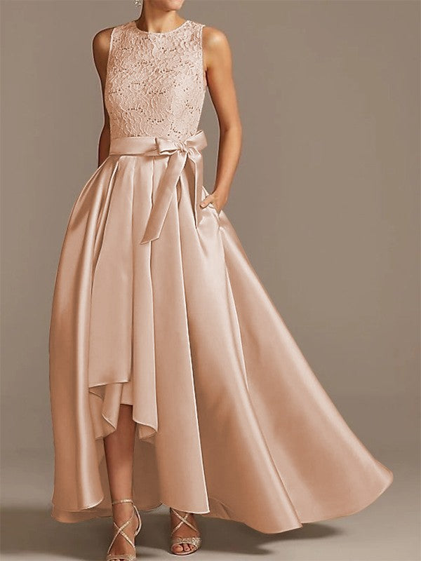 Cinturón de satén de princesa en forma de A, aplique de cinta, bajo, redondo, sin mangas, asimétrico, para vestidos de novia y madre de la novia.