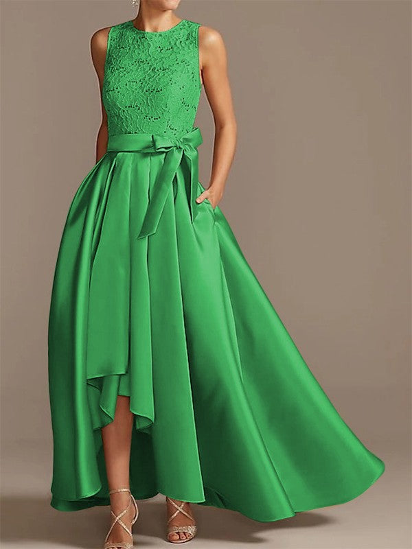 Cinturón de satén de princesa en forma de A, aplique de cinta, bajo, redondo, sin mangas, asimétrico, para vestidos de novia y madre de la novia.