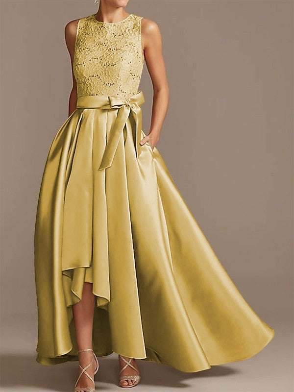 Cinturón de satén de princesa en forma de A, aplique de cinta, bajo, redondo, sin mangas, asimétrico, para vestidos de novia y madre de la novia.