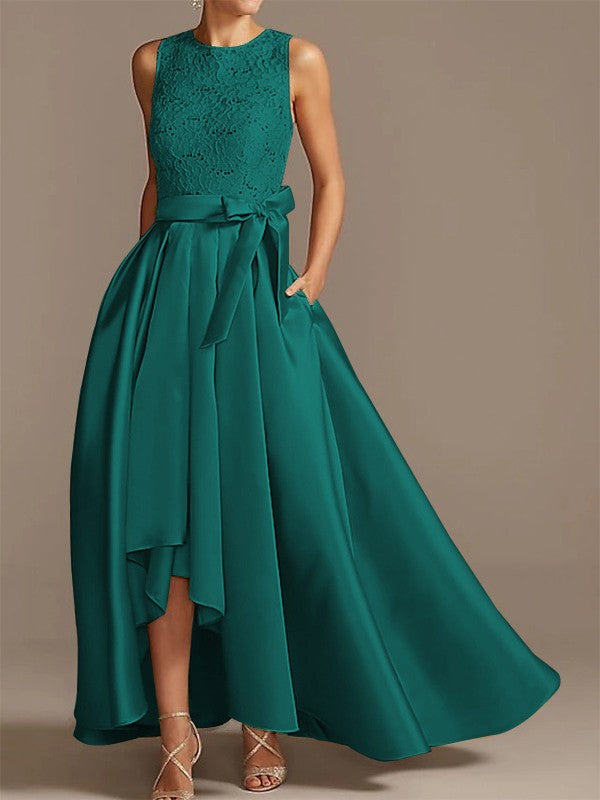 Cinturón de satén de princesa en forma de A, aplique de cinta, bajo, redondo, sin mangas, asimétrico, para vestidos de novia y madre de la novia.