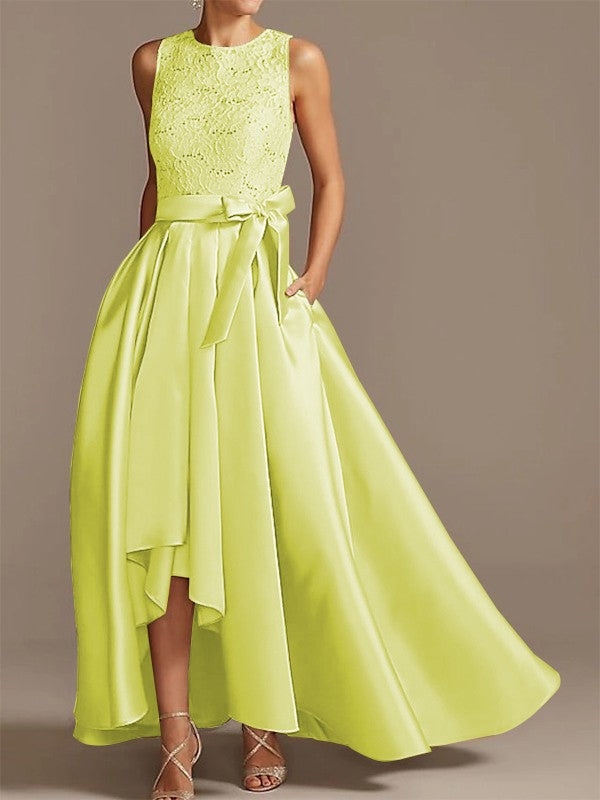 Cinturón de satén de princesa en forma de A, aplique de cinta, bajo, redondo, sin mangas, asimétrico, para vestidos de novia y madre de la novia.