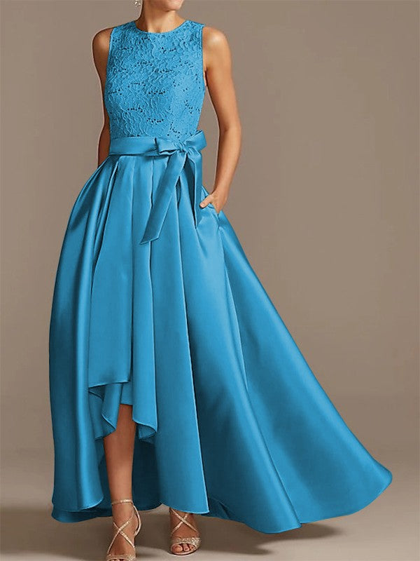 Cinturón de satén de princesa en forma de A, aplique de cinta, bajo, redondo, sin mangas, asimétrico, para vestidos de novia y madre de la novia.