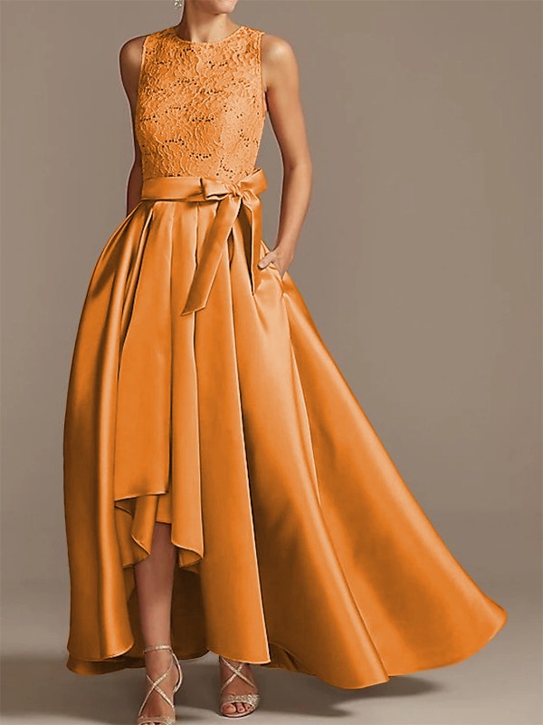 Cinturón de satén de princesa en forma de A, aplique de cinta, bajo, redondo, sin mangas, asimétrico, para vestidos de novia y madre de la novia.