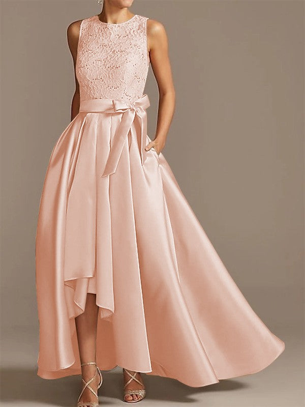 Cinturón de satén de princesa en forma de A, aplique de cinta, bajo, redondo, sin mangas, asimétrico, para vestidos de novia y madre de la novia.