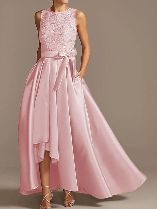 Cinturón de satén de princesa en forma de A, aplique de cinta, bajo, redondo, sin mangas, asimétrico, para vestidos de novia y madre de la novia.