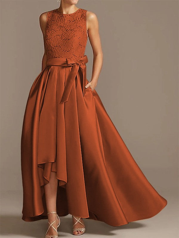 Cinturón de satén de princesa en forma de A, aplique de cinta, bajo, redondo, sin mangas, asimétrico, para vestidos de novia y madre de la novia.