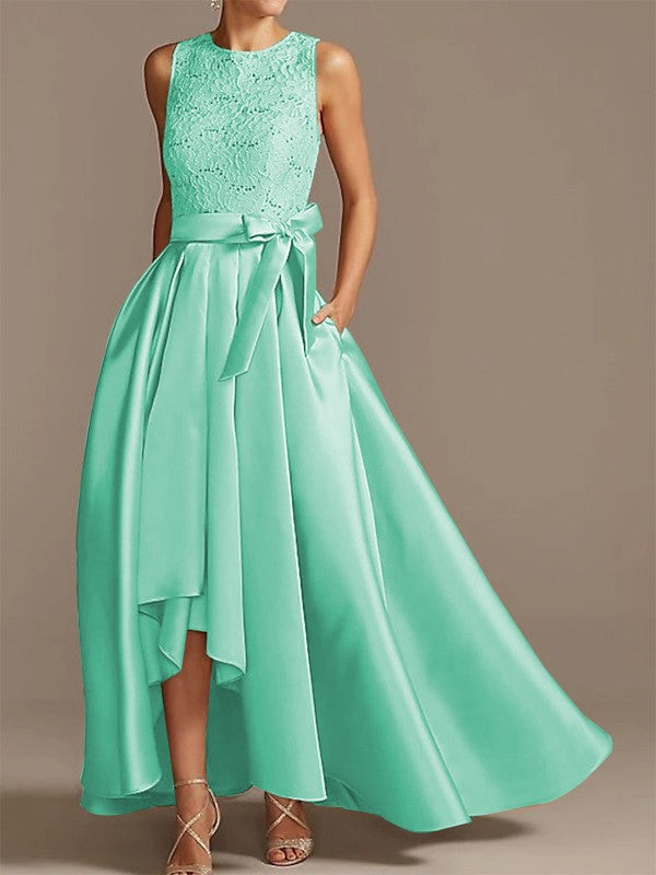 Cinturón de satén de princesa en forma de A, aplique de cinta, bajo, redondo, sin mangas, asimétrico, para vestidos de novia y madre de la novia.