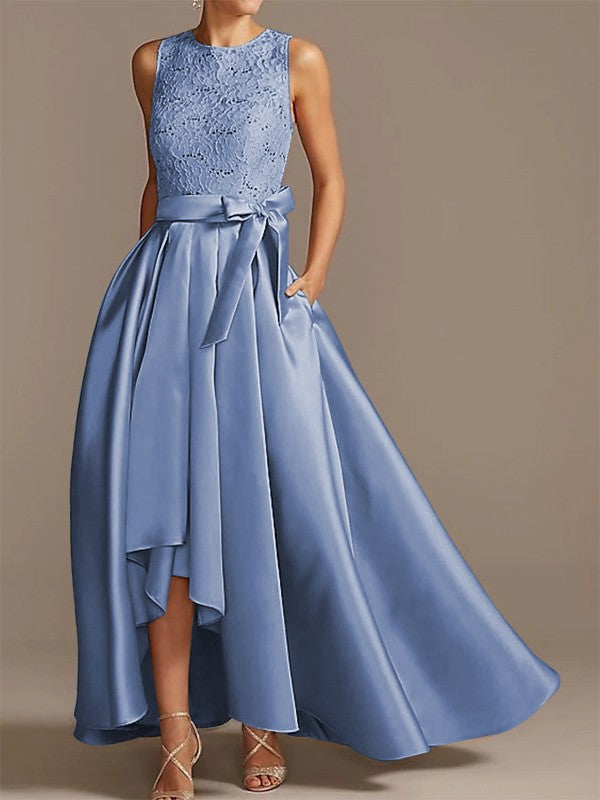 Cinturón de satén de princesa en forma de A, aplique de cinta, bajo, redondo, sin mangas, asimétrico, para vestidos de novia y madre de la novia.