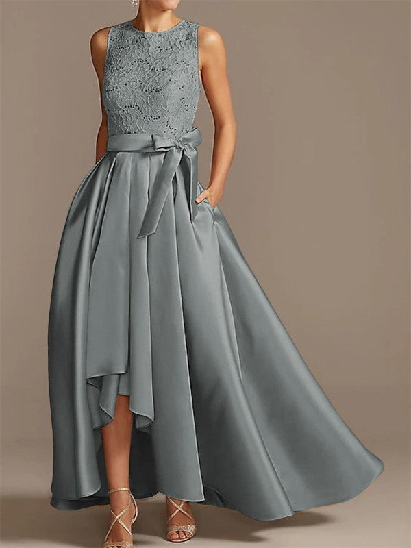 Cinturón de satén de princesa en forma de A, aplique de cinta, bajo, redondo, sin mangas, asimétrico, para vestidos de novia y madre de la novia.