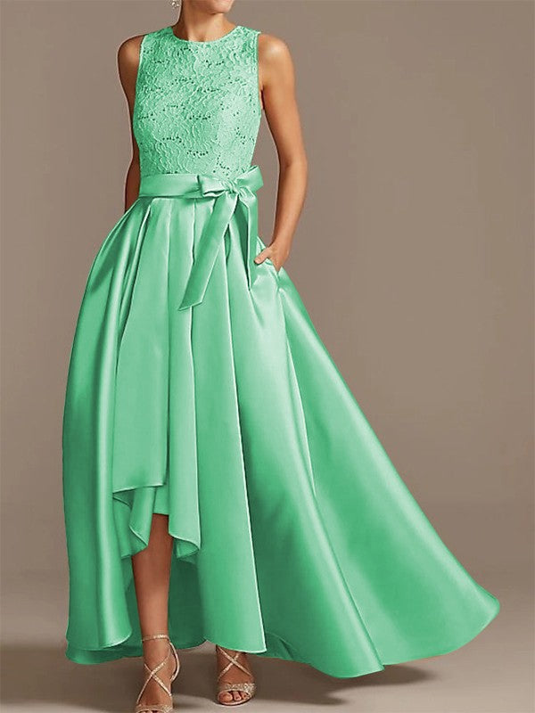 Cinturón de satén de princesa en forma de A, aplique de cinta, bajo, redondo, sin mangas, asimétrico, para vestidos de novia y madre de la novia.