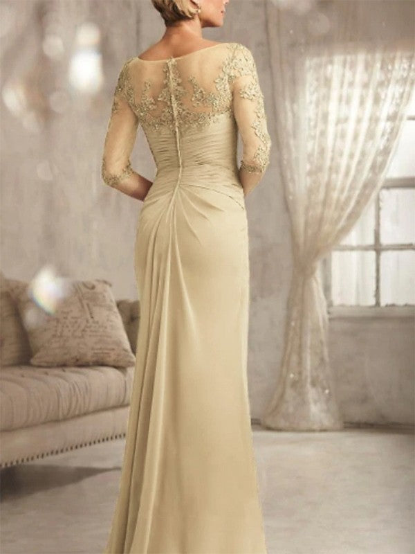 Noble tight fitting chiffon applique V-neck 1/2 sleeve and floor length style Mother of the Bride Dresses