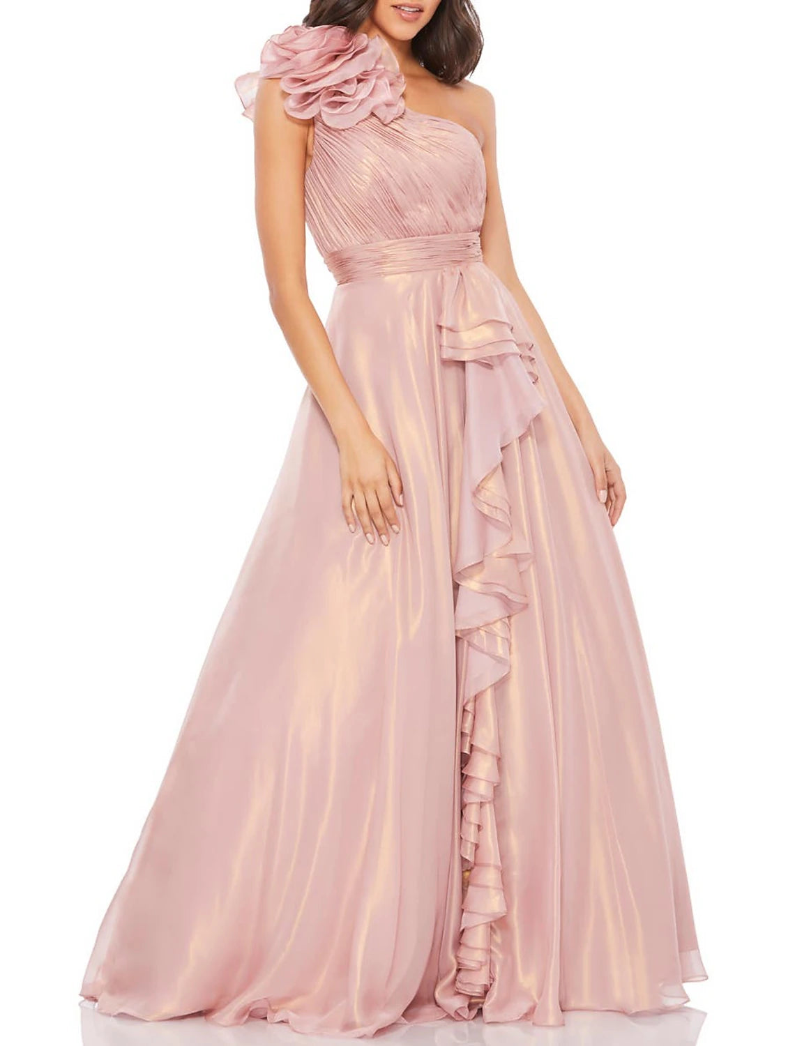 Abiti da ballo a trapezio, abito da sposa floreale, cravatta nera, lunghezza al pavimento, senza maniche, spalle scoperte, chiffon e raso con balze arricciate