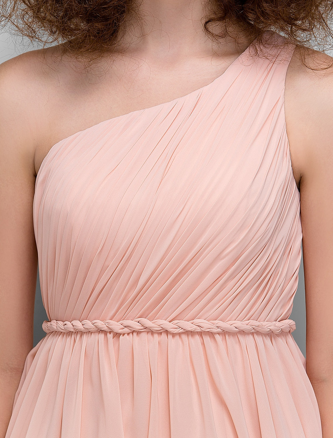 Blushing Pink One-Shoulder Pleated A-Line Short Dress