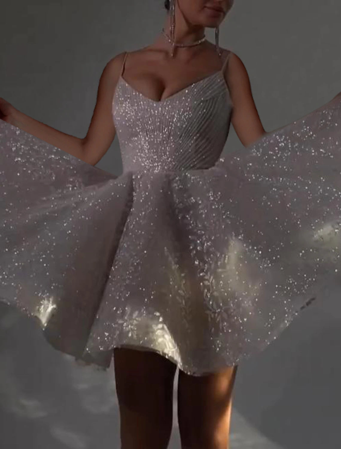 Silver Glitter Sweetheart A-Line Short Dress