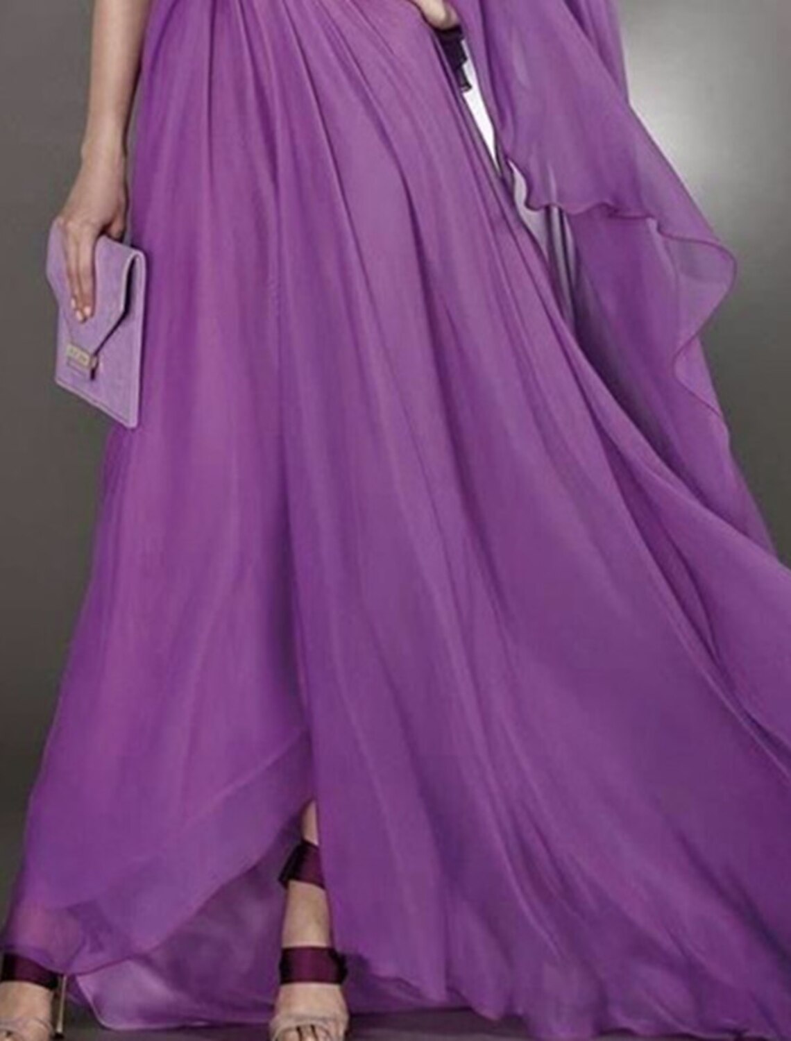 Lilac Chiffon A-Line Floor-Length V-Neck Gown with Asymmetrical Draping