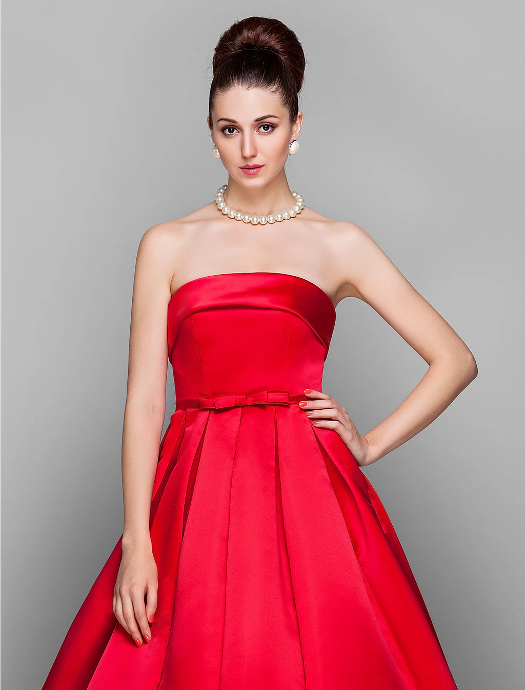 Vestido elegante de quinceañera para fiesta, largo hasta el suelo, sin mangas, sin tirantes, de satén con lazo(s)
