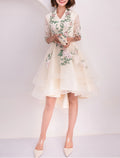 Ivory Floral Embroidered High-Low A-Line Dress - Bridesmaid, Cocktail & Wedding Guest